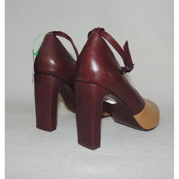 Benetton‎ Ankle Strap Leather Burgundy Tan Block Heel EU40 US9-9.5 - Picture 3 of 7